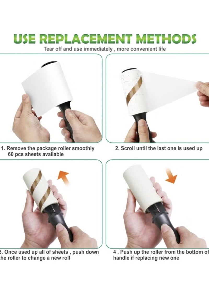 SAPU Lint Rollers for Pet Hair Extra Sticky Lint Roller for Clothes Lint Removal 4 Sticky Rolls with 2 Handles - Image 3